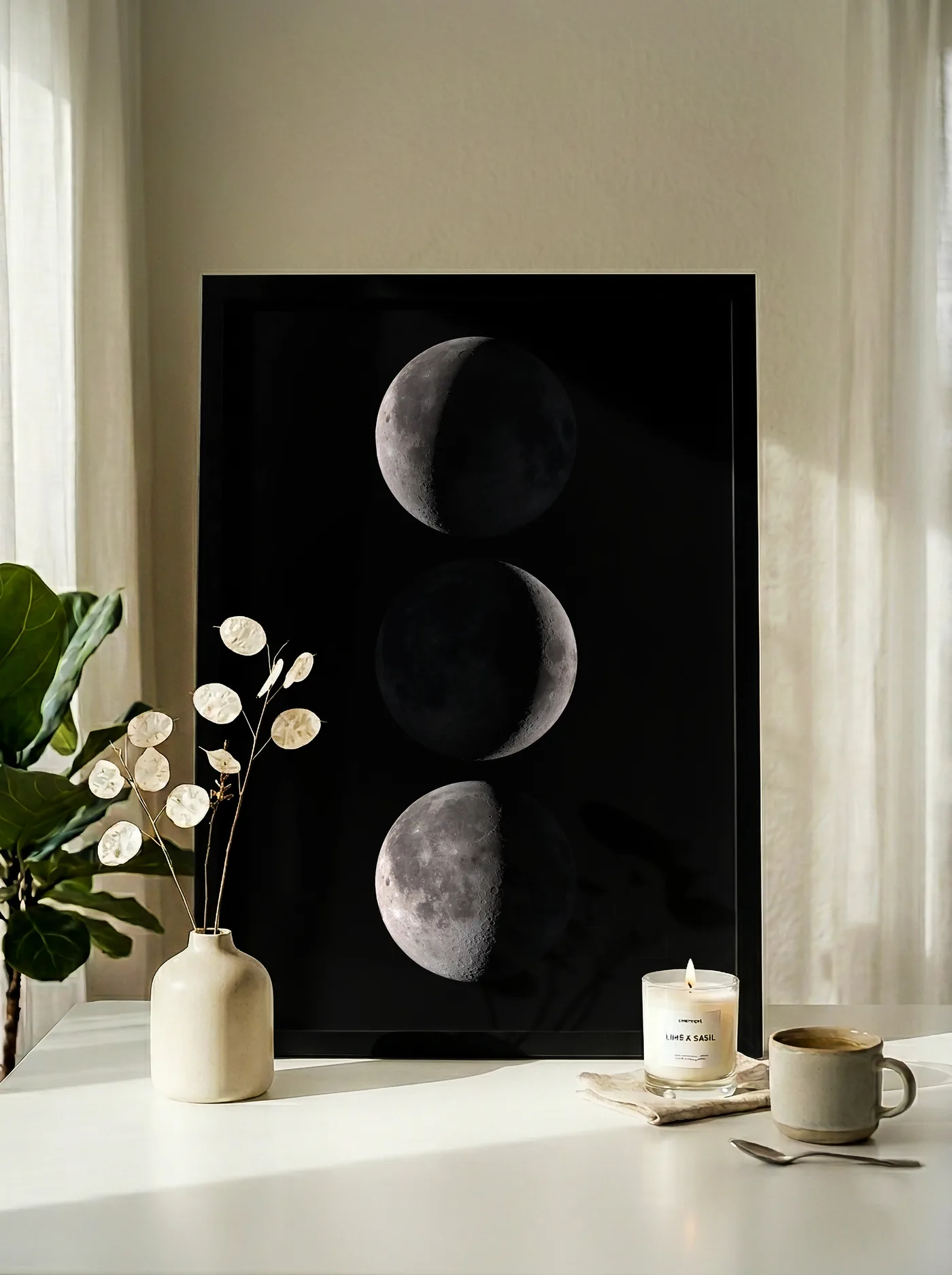 Three Moon Frame — framed print on wall